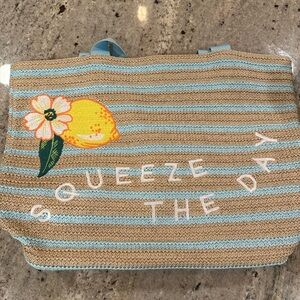 Vera Bradley Striped Tan and Blue Tote Bag - Squeeze the Day Lemon